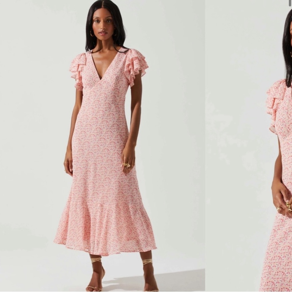 Astr Pink Floral Maxi Dress with Ruffle Sleeves